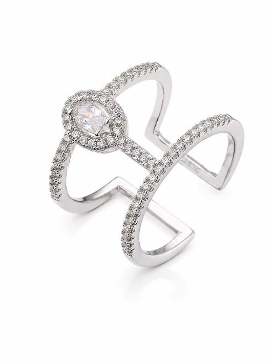 Fashionable Zircon Open Ring For Women High-End Sensation Geometric Pattern Copper Jewelry Stylish Versatile Eternity Ring